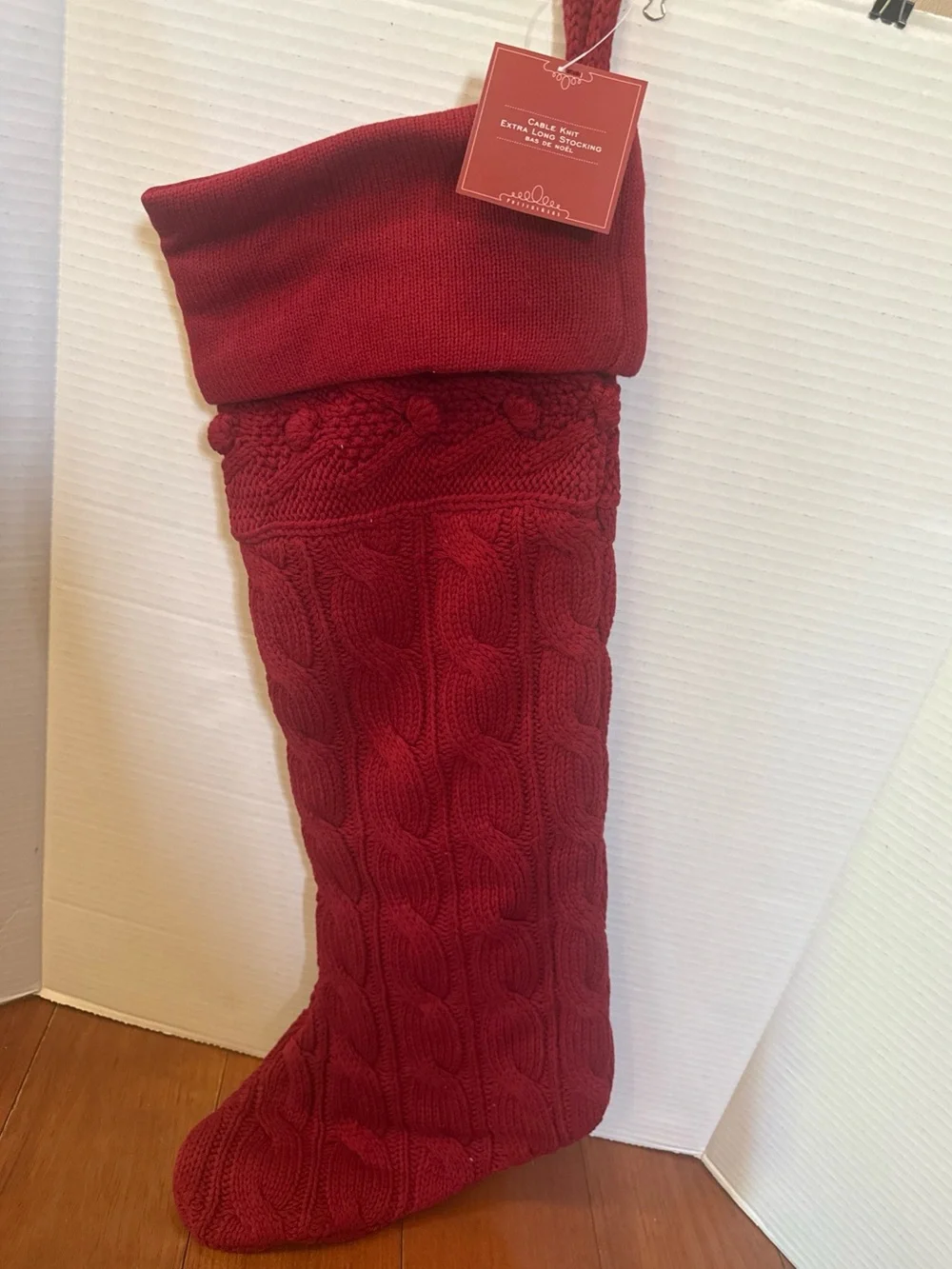 Pottery Barn cable Knit Extra Long 26” Christmas Stocking NWT